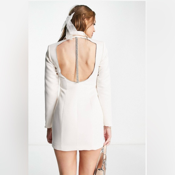 Satin Blazer Dress open back with diamond trim. - Picture 3 of 4